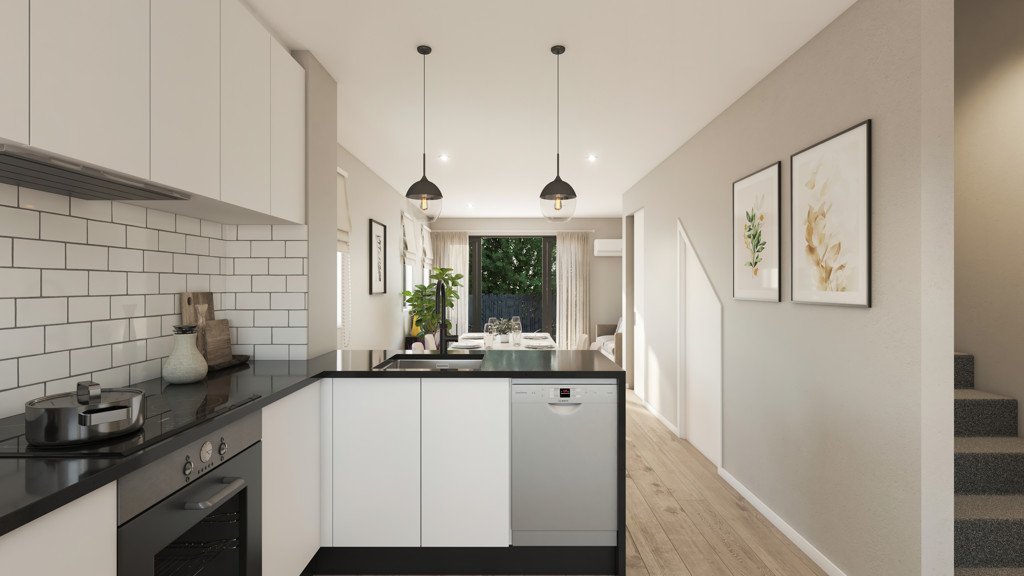 Modern kitchen with open-plan layout in Walmsley Terraces, Mangere East